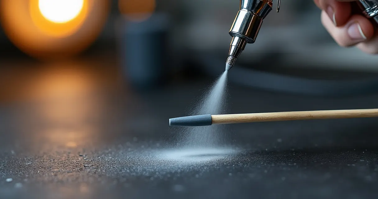 Airbrush sprüht feinen grauen Farbnebel